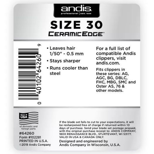 Ножовий блок Andis Ceramic Edge №30 0,5 мм AN c 64260