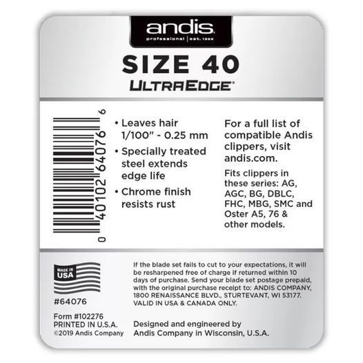 Ножевой блок Andis Ultra Edge №40, 0,25 мм AN u 64076