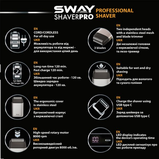 Професійна електробритва Sway Shaver Pro Silver 115 5250 SILV