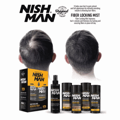 Наращивание волос кератиновым волокном Hair Building Keratin Fiber Dark Brown 20g + 100ml Nishman